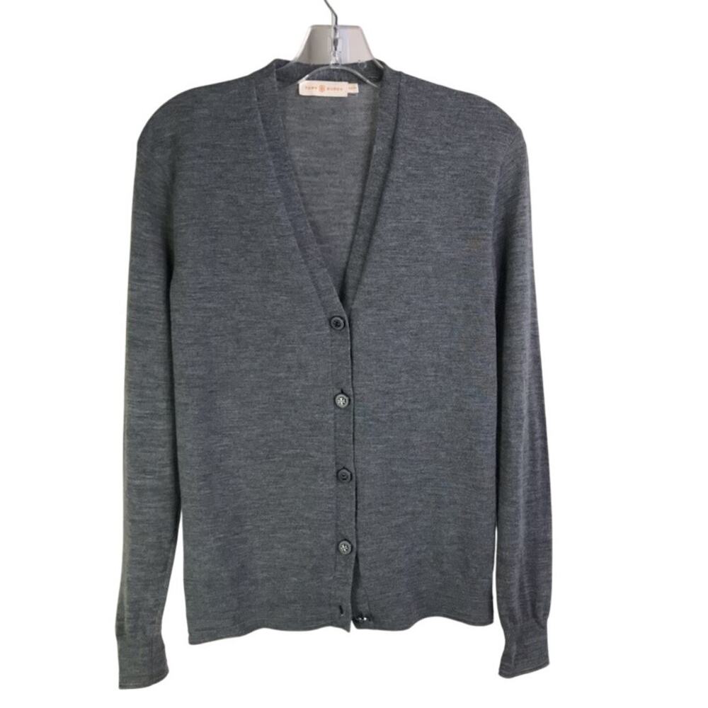 Tory Burch Madison Cardigan Womens Size XS Gray Logo Buttons Classic